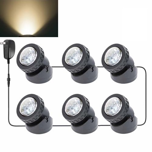 yoosuml Pond Lights, Submersible LED Fountain Light, Warm White Yard Spot Lights Waterproof Outdoor Spotlights for Yard Landscape Water Pond Fountain Waterfall, 6 Lights