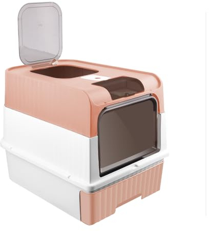 Willonin Bac a litiere pour Chat- Maison de Toilette - Bac à Litière Fermé pour Chat - Nettoyage Facile - Amovible- Plastique (PP) sans BPA- Pelle (49 * 37 * 35cm-Rose)