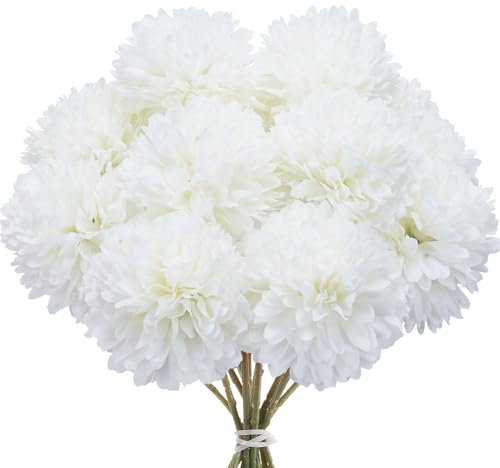 Minnhua Künstliche Hortensienblüten 12 Stück Künstliche Blumen Chrysantheme Kunstblumen Herbst Seidenblumen Künstliche Hortensienblüten (Weiß)