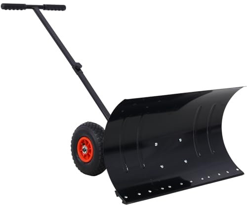 Snöplog snöborttagningsspade, (Snöspade med hjul, slitstark metall snöskyfflar 73 cm blad 25 cm hjul snöplog spade vinkel höjd justerbart vadderat handtag snöspade borttagning verktyg för