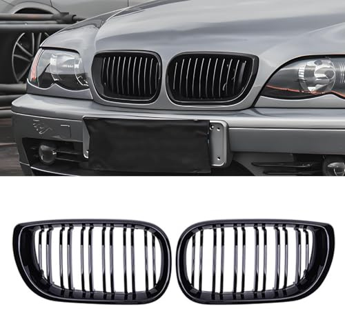 Altsbaos 2 PCS Kompatibel mit BMW 3er E46 LCI Nieren Schwarz 2002-2005 Kühlergrill 4 Door 4D，Kühlergrill Streifen für 3er E46 318i 320i 325i 330i Radiator Grille- Schwarz