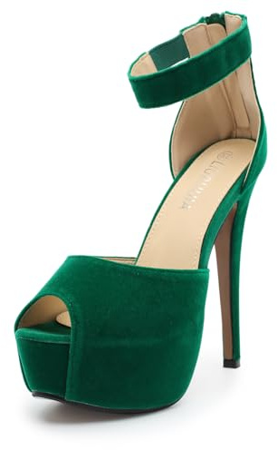 LIURUIJA Women's Peep Toe Platform High Heels Sandals Sexy Stiletto Ankle Strap Velvet Pumps for Wedding Party Green 37