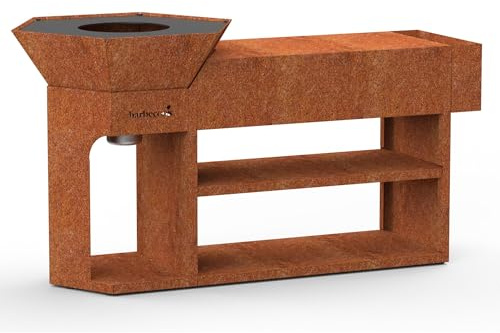 Barbecook Barbecue a legna Nestor Island braciere da esterno con plancha in acciaio corten, 190x55x100cm