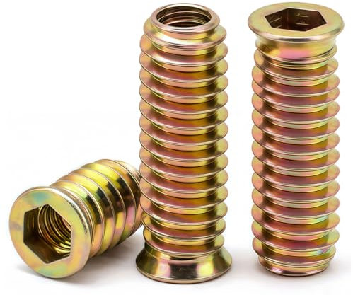 Drenky ‌20 Pièces M8 écrou Hexagonal Fileté‌, Insert Fileté Bois‌ M8 X 30mm ‌écrous à Visser ‌Manchons à Visser‌ Galvanisés pour Meubles en Bois