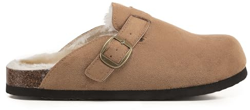 VIVASHOES Women's Suede Slip-On Buckle Clog – Classic Closed-Toe Mule with Adjustable Strap, Cork Footbed & Rubber Outsole – Effortless Comfort for Cozy Days, Lounging & Everyday Living - Tan 7