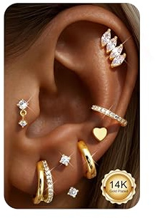 Adramata 7 Pairs Boucles d'Oreilles Femme Acier Inoxydable Piercing Oreille Or Argent Creoles Hypoallergénique Boucle d'Oreille Piercing Tragus Helix Bijoux Femme Filles