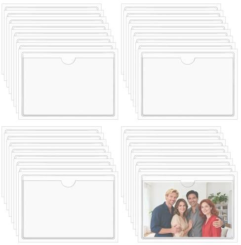32 st genomskinliga självhäftande fickor, CNYMANY 9,1 x 12,7 cm självhäftande avtagbara etiketter displayhållare, indexkort klibbiga fickor för förvaring soptunnor mapp hylla