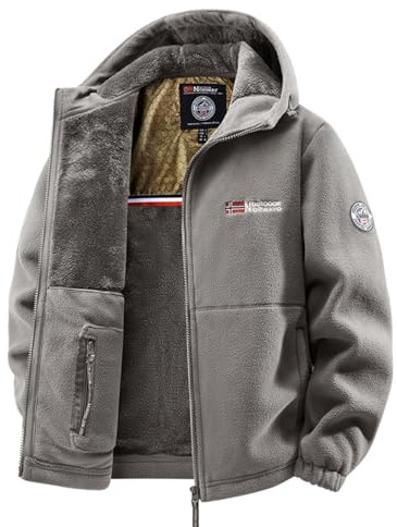 HESYSUAN Veste polaire brodée zippée pour homme avec doublure thermique en graphite - Veste cardigan à capuche en polaire double face coupe-vent Sherpa