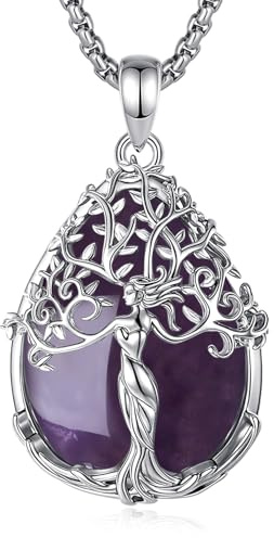 CELESTIA Colgante Arbol de la Vida con Amatista de Plata Chapado, Originales Regalo Mujer Cumpleaños, Navidad, Reyes, Joyas Dia de la Madre con Cadena - Detalles para Regalar Mujer