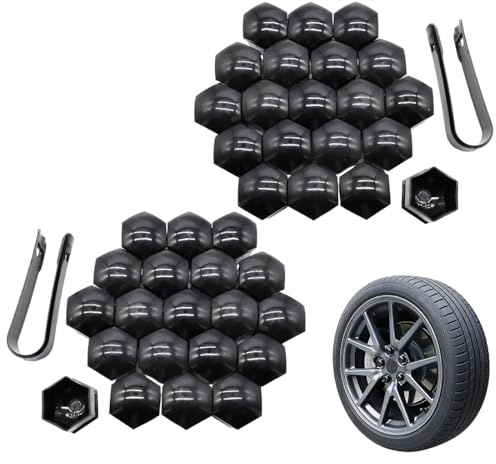 YUPZAR 42 Pezzi Copri Bulloni Auto,Copribulloni Universali,Strumento Rimozione, Antiruggine Copridado Ruota Esagonale,Con Clip(Nero)