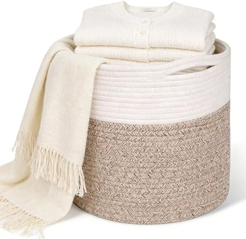Cesta de lavandería de algodón con asas, cesta trenzada, cesta de lavandería trenzada, organizador de lavandería para cuarto de lavandería, habitación infantil, baño, 30 x 30 cm