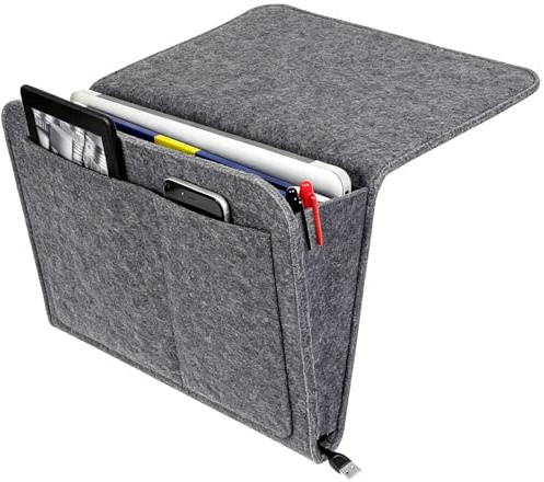 Bolsillo Cama, Bolsillo Organizador para Colgar en la Cama, Sofá Fieltro Bolsa de Almacenamiento, Organizador De Sofa, Tiene 5 Bolsillos para Mando a Distancia, Teléfono, Gafas (Gris Oscuro)