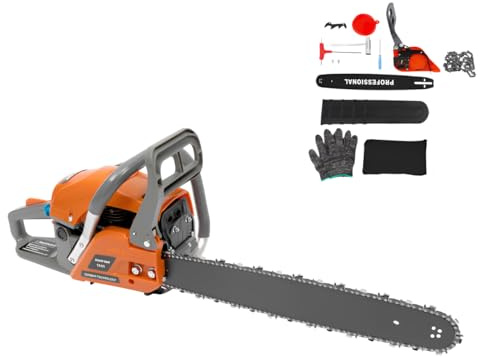Set di motosega a benzina a 2 tempi, 58 cc, con guida da 20 pollici (50 cm), 2,4 KW, 10000 giri/min, diametro di taglio 20 pollici, raffreddato ad aria, avviamento a corda, kit di attrezzi incluso