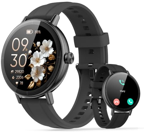 Reloj Inteligente Mujer, 1.27 Smartwatch Mujer con Llamadas Bluetooth, Smart Watch con Pulsómetro/Monitor de Sueño/Podómetro, IP68 Pulsera Actividad con 110+ Modos Deportivos para Android iOS, Negro