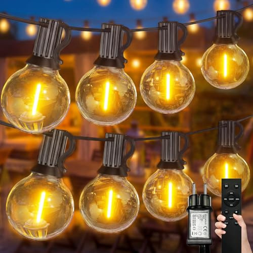 MOLVCE LED-ljusslinga för utomhusbruk, 10 m, 20 + 2 G40 glödlampor, ljusslinga med timer, IP44, vattentät, balkongbelysning för trädgård, terrass, bröllop, jul, varmvit