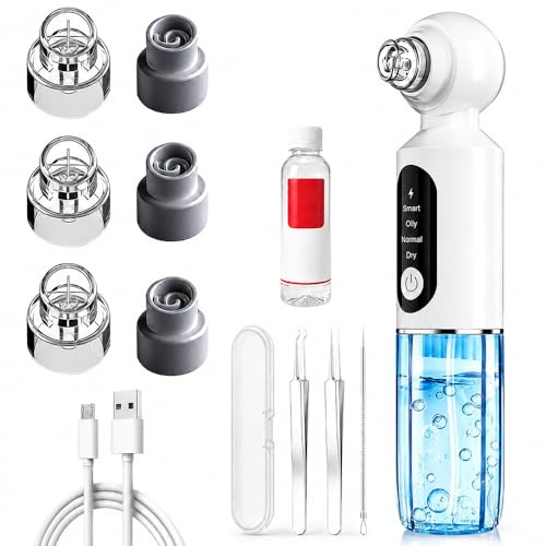Succionador de Puntos Negros, 4 Modos Succionador de Poros, Quita Puntos Negros, Limpiador de Poros con 6 Cabezales, 3 Quita Espinillas y Puntos Negros y Tanque de Agua Visible para Limpieza Facial