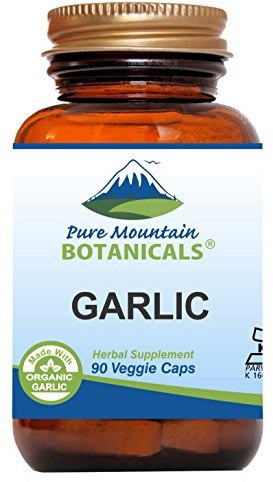 Pure Mountain Botanicals Garlic Capsules 500mg - 90 Veggie Capsules with Organic Garlic Bulbs - Vegan Kosher Gluten-Free Pills - Allium Sativum Herbal Supplement