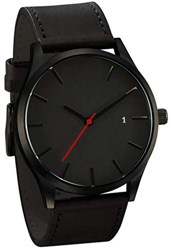 LsvtrUS Popular Low-Key Men's Quartz Wristwatch Minimalist Connotation Leather Watch (Black)