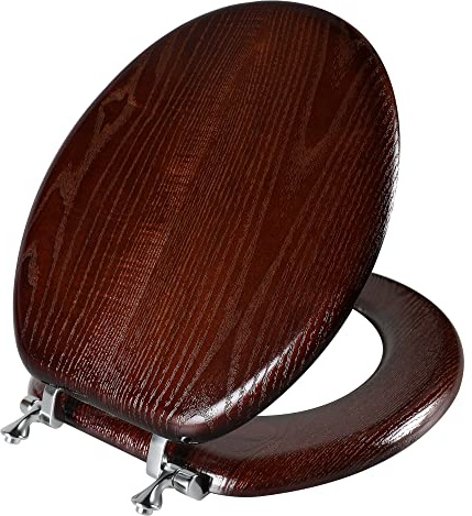 Angel Shield Durable Wood Veneer Natural Toilet Seat Metal Hinged Easy Clean Anti-scratch American Standard(Round,Dark Walnut)