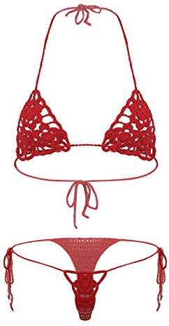 YOOJIA Sexiga badkläder för kvinnor, 2 delar, mikro bikini, transparent, slingskott, G-stringtrosa, minibikini, strand, pool, simning, röd (red b), M
