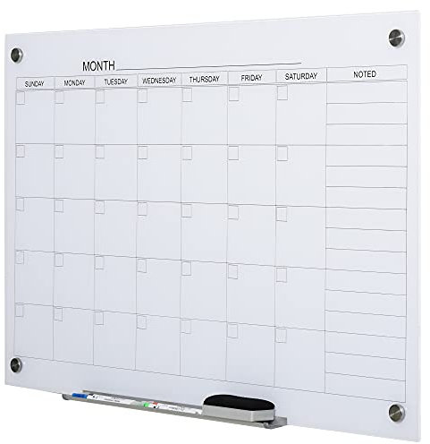 Vinsetto Whiteboard Kalender 90 x 60cm Wandkalender mit Stiftablage Trocken Abwischbar Wochenplaner mit 4 Stifte, Radierer, Monatskalender für Büro Schule Küche Zuhause
