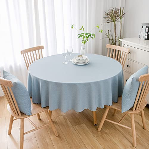 Baumwolle Und Leinen Einfarbig Tischdecke Runde Fleckabweisende Esstisch Outdoor Tischdecken,160cm,hellblau