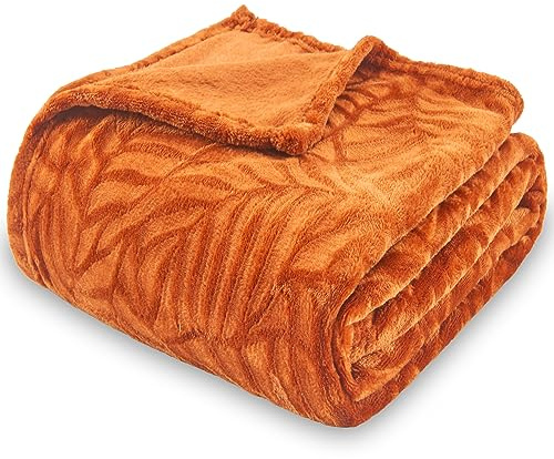 SOCHOW Coperta Plaid in Pile di Flanella, Coperta da Letto in Peluche Leggera Super Morbida e Accogliente, Arancione 150x 200 cm