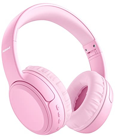 Nabevi Auriculares Niños Bluetooth, Auriculares Niños Inalambricos con Micrófono, 85/93dB Límite de Volumen, Sonido Estéreo, Cable 3,5mm, Bluetooth 5.1, Auriculares para Escuela/Viaje/iPad, Rosa Claro