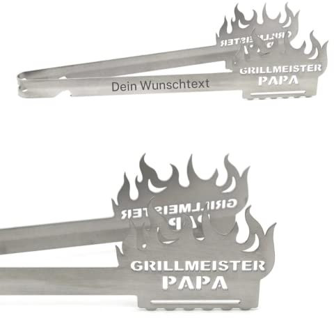 firemeister Grillzange Edelstahl, verschiedene Motive, mit Lasergravur personalisierbar, Geschenkidee (Grillmeister Papa)