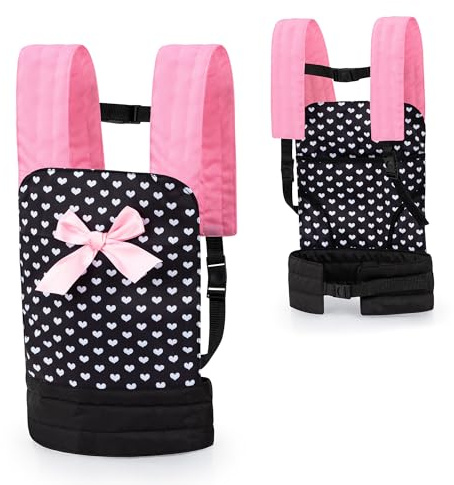 Bayer Doll Carrier for 18 Inch Dolls - Black, Pink, Hearts, Adjustable Shoulder Straps, Pretend Play Accessory, Ages 3 Plus