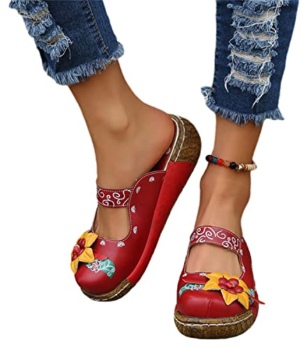 EGSDMNVSQ Sandali da Donna con Tacco Estivo Mules Pantofole Fiore Mocassini Cunei Loafer Scarpe Infradito Zoccoli Outdoor
