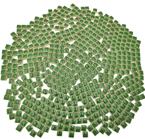 BTMIEY 500 g fyrkantiga keramiska mosaikplattor, 500 st 1 x 1 cm handgjorda kreativa mikromosaikdelar för älskare gör-det-själv mosaikprojekt och heminredning (grön)
