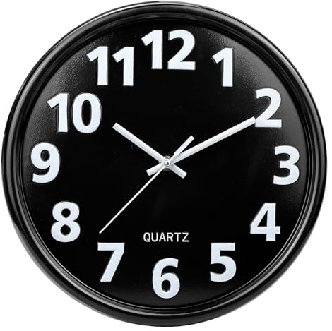 Plumeet Reloj de Pared Grande de 30cm, Relojes Decorativos de Cuarzo silencioso Que no Hace tictac, Gran Pantalla de números tridimensionales, con Pilas (Negro)