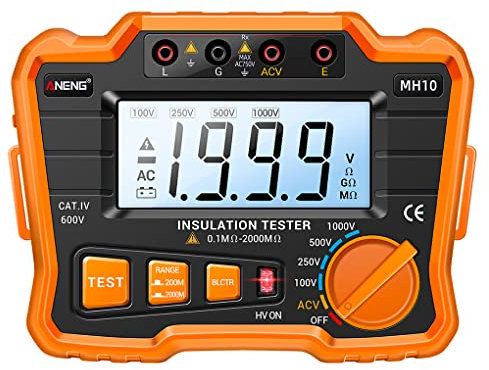 dijiusidy ANENG 1999 mΩ Digital einstellbares Megohmmeter Widerstandsmessgerät mit kabelbatteriebetriebenem Staubdicht Tester Messgerät, Orange