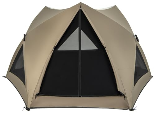 GYMAX Tente de Camping pour 4 à 6 Personnes à Ouverture Instantanée, Tente Familiale à 6 Côtés avec Toit Amovible, Lucarne, Fenêtres en Maille, Sac de Transport, pour Randonnée, Voyage