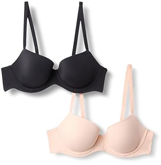 Amazon Essentials Reggiseno a balconcino con ferretto Donna, Pacco da 2, Nero/Petalo Chiaro, 2E