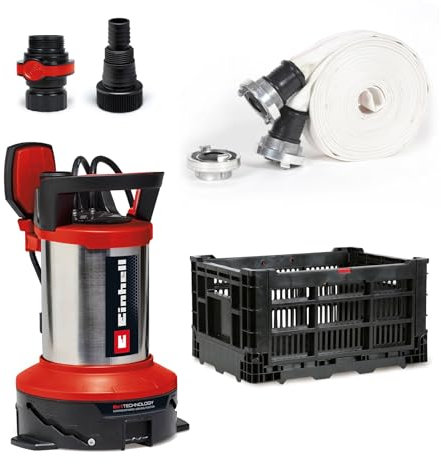 Einhell Flutset GE-DP 7535 N LL ECO (750 W, bis zu Ø 35 mm Fremdpartikelgröße, max. 18.500 L/h Fördermenge, inkl. 10 m Gewebeschlauch, Universaladapter, Kunststoffbox)