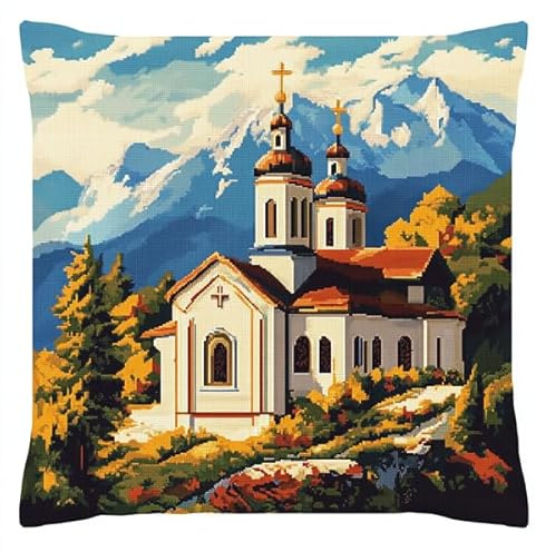 ANSIWEIGO Kit per cuscino per adulti, kit fai da te per ricamo all'uncinetto, federa per cuscino prestampata, facile progetto fai da te per principianti, decorazione per tappeti, divani, casa, chiesa