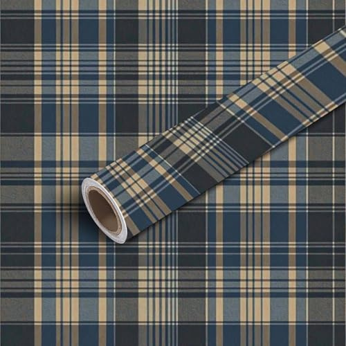 DERUINVAIO 45x300 Peel and Stick Wallpaper Plaid Seamless Tartan Checkered Plaid Dark Grey Blue Brown for Contact Paper Self Adhesive Wallpaper Removable Wall Mural Wall Sticker for Bedroom Kitchen