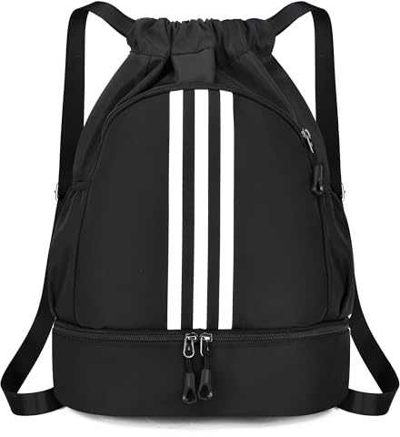 seyfocnia Drawstring Backpack Gym Bags for Men, Sport String Backpack with Shoes Compartment,Water-Resistant Beach Cinch Bag for Women, Workout Bag for Swim, Soccer and Basketball Black