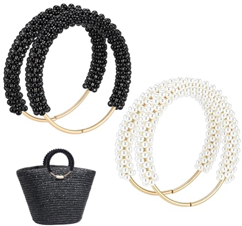 PH PandaHall 4pcs Pearl Beaded Purse Handle, 2 Colours Round Handbag Handles Replacement Purse Chain Decorative Short Handle for Crochet Bags Handmade Purses Making Craft Accessories, 4.8 Inch