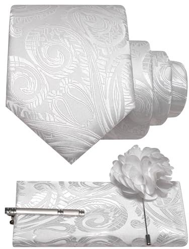 JEMYGINS Ensemble de cravates Paisley - Motif baroque - Pour homme - En polyester - Élégant - Avec pochette - Pince à cravate - Fleur de boutonnière - Pour mariage et affaires - Multicolore