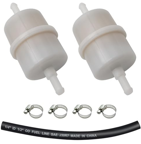Strongthium Bränslefilter 1/4 10 Micron för Kawasaki FR691V FS730V FX850V EFI Motor, Servicekit med 1/4 tum Bränsleslang och Klämmor Ersätter 49019-0031 490190031, Tillbehör Åkgräsklippare
