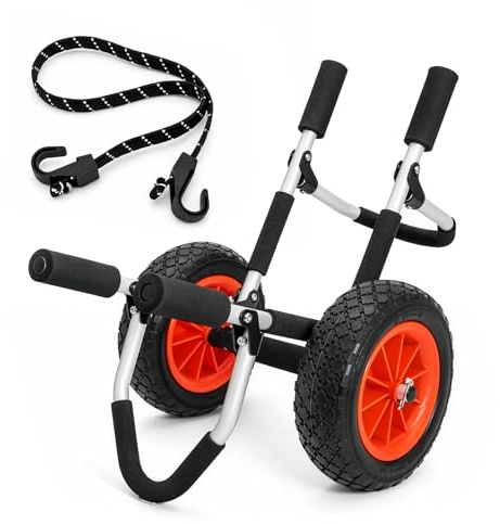 GREENSAPPIRE Upgraded Foldable Kayak Trolley Cart with Airless No-Flat Tires – Heavy Duty Aluminum Canoe & SUP Cart, Portable Boat Trailer for Kayak, Canoe, Paddleboard