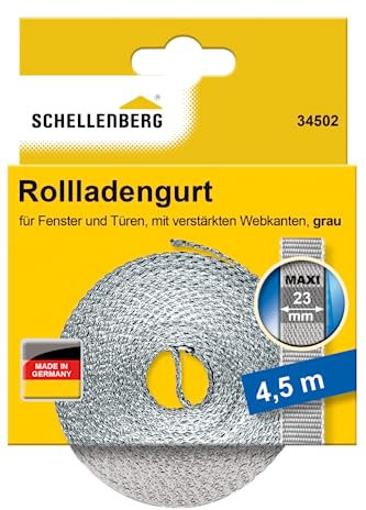 Schellenberg 34502 Rolladengurt 23 mm x 4,5 m System MAXI, Rollladengurt, Gurtband, Rolladenband, grau
