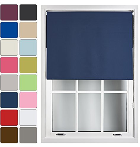 FURNISHED Roller Blinds Window Blackout Blind - 100% Black Out Thermal Fabric Easy Fit Fittings - Custom Made to Measure Blackout Blind Bedroom Bathroom Kitchen, Navy Blue, Up to 60W x 165H cm