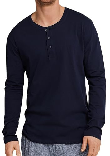 Schiesser Herren Schlafshirt Langarm Mit Knopfleiste - Mix + Relax Schlafanzugoberteil, Dunkelblau_163837, 48 EU