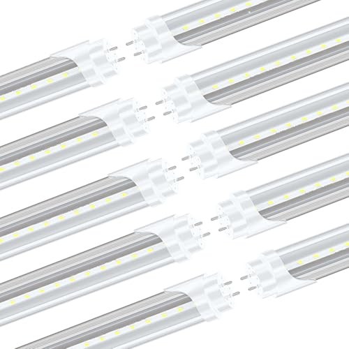 HMINLED T8 LED Light Tube 4 ft 22W 6000K 85-265V Double-Ended Bypass Ballast Clear Cover G13 Lighting, 10-Pack