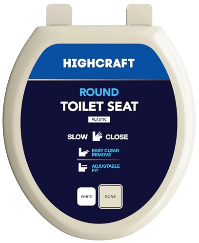 Highcraft B4TSPR Round Plastic Toilet Seat Slow Close ? Easy Remove, Bone