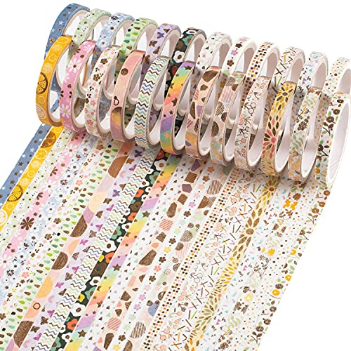 YUBX Washi Tape 24 Rouleaux Masking Tape 5mm de large Ruban adhesif decoratif Imprimé Feuille d'or pour Scrapbooking Artisanat, Bullet, journal, Planning, cadeaux, décoration (Candy 24)